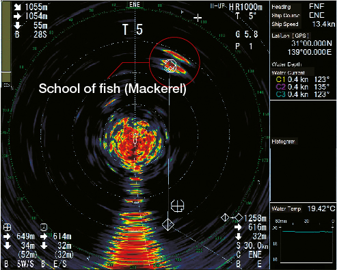(1000 m range) Targeted school of fish 650 meters away.